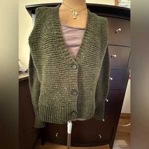 J. Crew M Olive Green Crop Cardigan Button down never worn w tags
